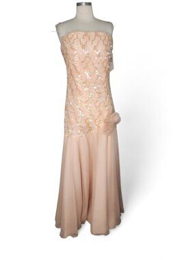 80s Dave and Johnny By Joseph Lara Peach Sequin Chiffon Vintage Gown Size 13/14